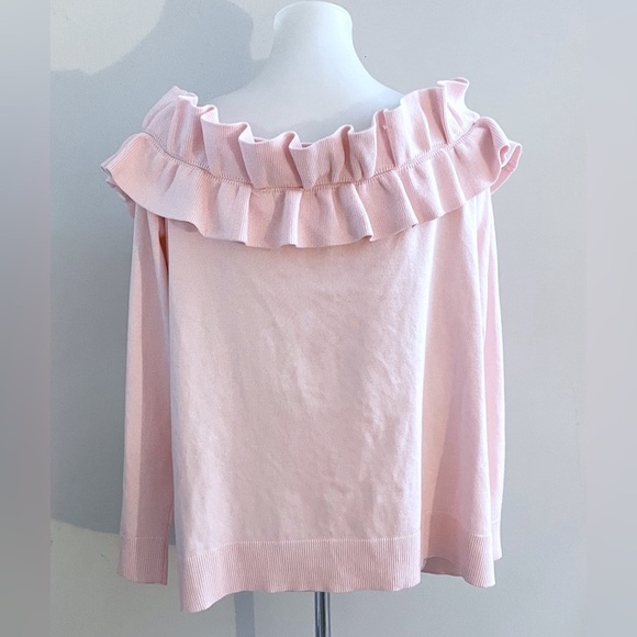 Lane Bryant Ruffled Pink Off The Shoulder Sweater Office Fall School Casual - Picture 2 of 5